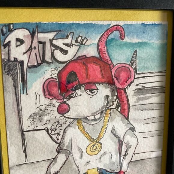 Framed Watercolor and Ink Painting “rats” - Picture 4 of 6